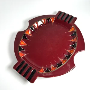 Vintage Mid Century Italienische Keramik Aschenbecher Rot Orange Schwarz Abstrakt Catchall Tablett - Bild 1 von 18