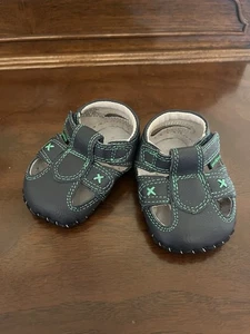 Pediped Originals Martin sandals in navy and green leather Size 0-6 Months - Picture 1 of 7