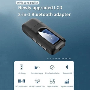 2 In 1 Bluetooth 5.0 Adapter Wireless LCD Display USB Audio Transmitter Receiver - Afbeelding 1 van 12