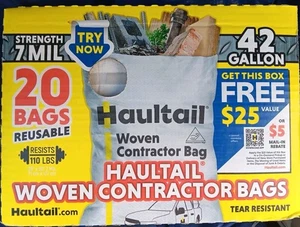 HAULTAIL WOVEN CONTRACTOR, MÜLLBEUTEL, 20 WIEDERVERWENDBAR, STRAPAZIERFÄHIG 42 GALLONEN, 7 MIL. - Bild 1 von 4