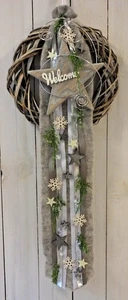 Türkranz, Wandkranz, Weihnachten, Stern, Welcome, grau-weiß-silber - Bild 1 von 2