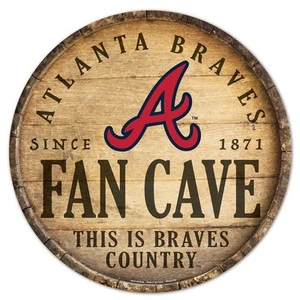 Atlanta Braves Schild Holz 14 Zoll rundes Fass Top Design - Bild 1 von 1