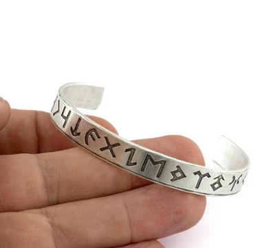 表带符号手链古董镀银黄铜袖口(60 毫米可调节)5674 — 第 1/3 张图片