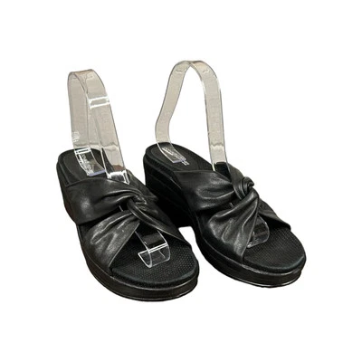 Sandalia Donald J Pliner Sportique para mujer talla 8 margarita cuña media deslizable cuero negro Foto 1 de 4