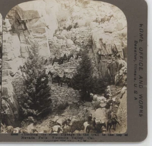 Zick-Zack-Pfad zu Pferd nach Nevada Fall Yosemite Valley CA Stereoansicht um 1900 - Bild 1 von 6