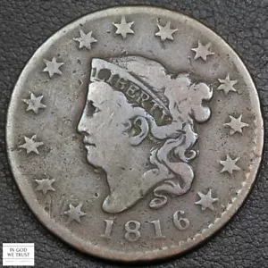1816 Coronet Matron Head Copper Large Cent 1C - Picture 1 of 2