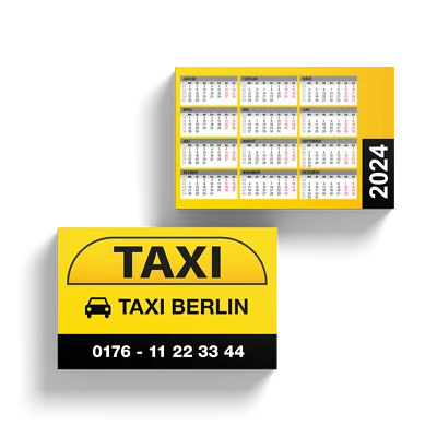 Taxi Visitenkarten 500 / 1.000 drucken mit Kalender 2-seitig farbig Offsetdruck