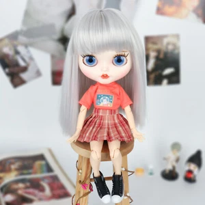 12" Blythe doll Nude Silver Grey Straight hair Custom face makeup Joint body - Picture 1 of 3