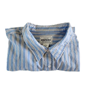 Aeropostale Men's XL Collared Pocketed Button Long Sleeve Shirt Blue Stripe - Picture 1 of 7