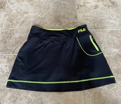 Falda Tenis FILA Sport Mujer Extra Pequeña Negra y Amarilla Neón con Spandex Foto 1 de 4