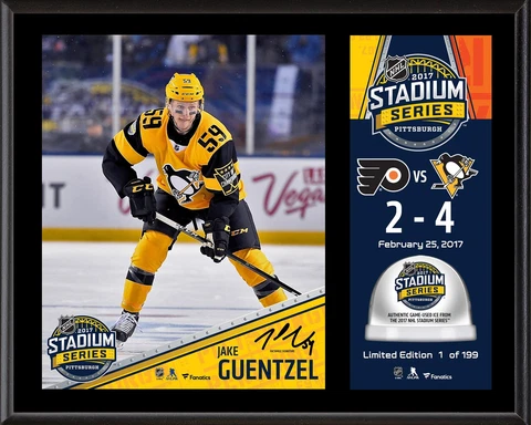 Jake Guentzel Penguins 12x15 2017 Stadium Series Plaque & GU Ice Cover