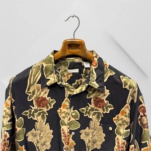 Burma Bibas Hawaiian Shirt Mens XL Black Floral Button Up Tropical Silk 90s * - Picture 1 of 7