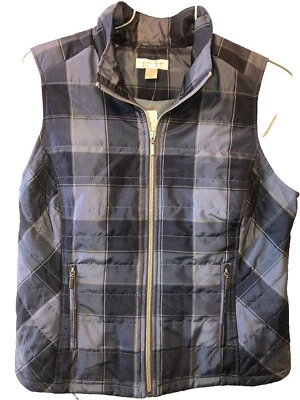 Christopher & Banks PL NWT VEST Quilted Collared Blue  Plaid 4254$50 - Image 1 of 4