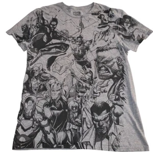 Marvel Universe Comics Characters All Over Gray Short Sleeve Graphic Tee Med EUC - Picture 1 of 8