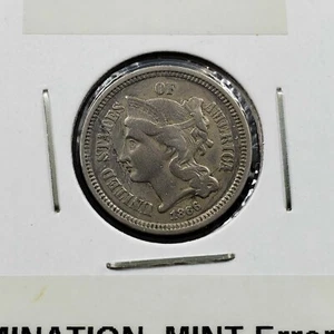 1866 3c Liberty Three Cent Nickel Coin CH XF EF / AU Planchet Lamination Error - Picture 1 of 4