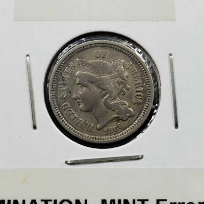 1866 3c Liberty Three Cent Nickel Coin CH XF EF / AU Planchet Lamination Error - Image 1 of 4