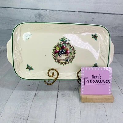 Pfaltzgraff HOLLY JOY  Holly Fruit Ribbon Stoneware 14" Long Bread Serving Tray - Image 1 of 4