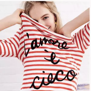 Camiseta j crew ""L'amore è ciego"" cuello de barco a rayas - Imagen 1 de 7
