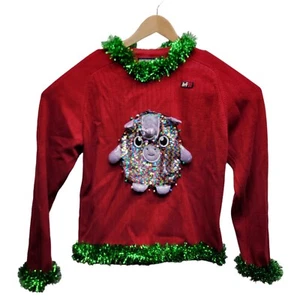 Mujer Feo Navidad Suéter Lentejuelas Oropel Rojo Talla XL ~ ¡LEER! Abercrombie - Imagen 1 de 5