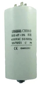 Anlasser / Permanent Motor Kondensator 80μF 80uF 450V mit Hülsen + Schrauben CBB60 - Bild 1 von 5
