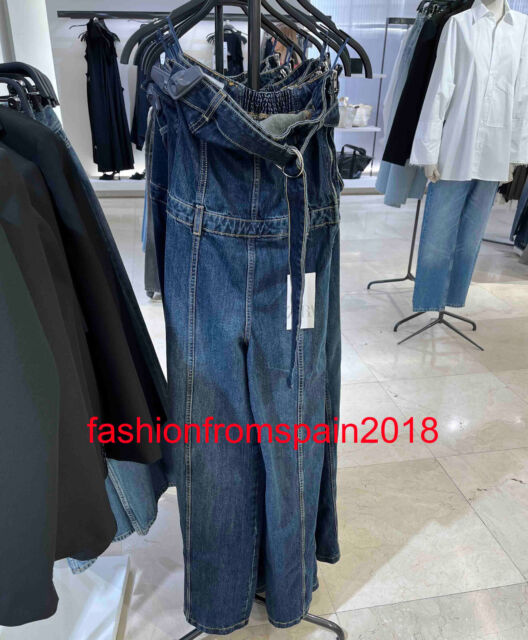 ZARA NEW WOMAN OFF SHOULDER TRF STRAPLESS DENIM JUMPSUIT BLUE Size