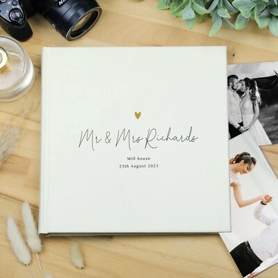 Personalised Mr & Mrs Gold Heart Photo Album Wedding Day Anniversary Album Gift - Image 1 of 4