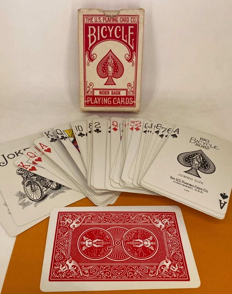 Vintage U.S. Playing Card Co ❤ Big Bicycle 8082 ❤ JUMBO Cards - Red Rider Back - image 1 of 4