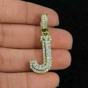 10K Yellow Gold Finish 2.10Ct Round Cut Diamond Initial Letter "J" Pendant Charm