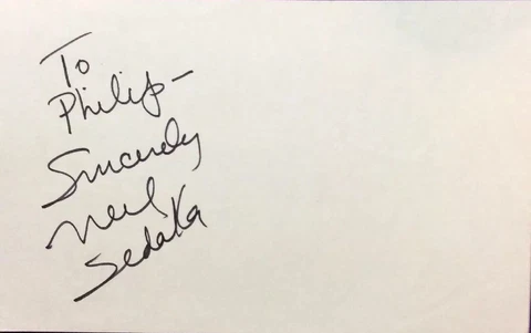 Neil Sedaka Autograph 5x8 File Card A214 Cover