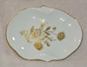 Cenicero Ovalado Vintage HAMMERSLEY & Co Bone China Inglaterra FLORES Blanco y Dorado - Imagen 1 de 2