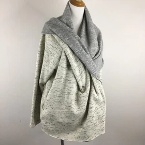 LUCKY BRAND Oatmeal Gray Marled Fleece Lined Large Collar Cardigan Womens sz XL - Picture 1 of 13