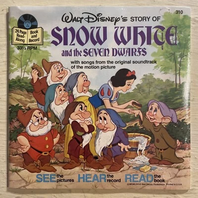 Walt Disney’s Snow White 24 Pg. Book & 7" Record 33 1/3 LP Disneyland SEALED!!!! - Image 1 of 2