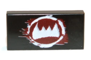 LEGO decorated Tile 1 x 2 with Groove with White Fangs and Dark Red Patten - Picture 1 of 1