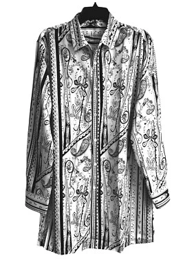 Camisa extra larga COOFANDY para hombre con botones cachemira negra blanca satinada LS talla M Foto 1 de 4