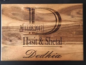 Monogram Personalised Acacia Wood Chopping Board Ideal Wedding/Anniversary Gift - Picture 1 of 5