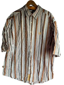 Roca Wear Embroidered Button Down Brown Stripes Short Sleeve Men's Size 3XL - Picture 1 of 7