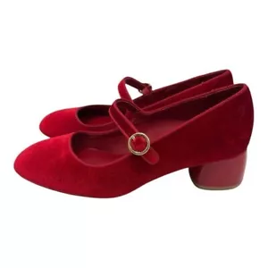 Deltan Grace Damen-Pumps rot Samt Blockabsatz Maryjane Leder 7,5 - Bild 1 von 13