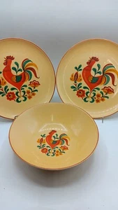 Taylor Smith Taylor Reveille Rooster 2 Dinner Plates 10 1/8"   Serving Bowl 9" - Picture 1 of 11