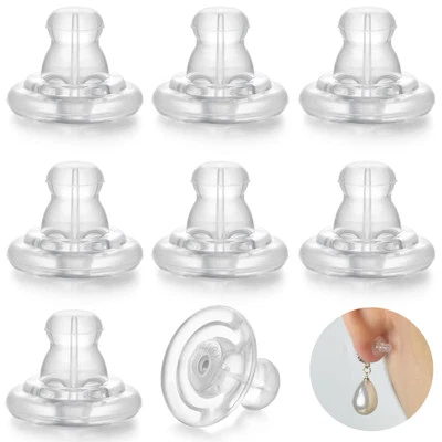 Respaldos de pendientes de oro blanco de 14K con bloqueo Respaldos de pendientes seguros para tachuelas, seguro H... Foto 1 de 4