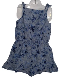 Janie And Jack Girl Size 8 Romper Palm Paradise Chambray Palms Parrots Blue New - Picture 1 of 11