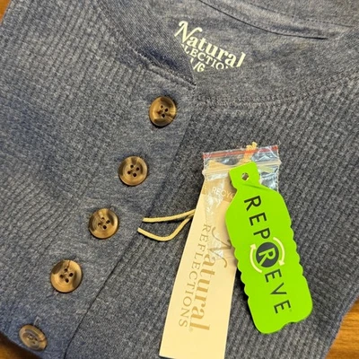 Top tejido gofre frontal con botones manga larga azul L/G Natural Reflections para mujer Foto 1 de 4