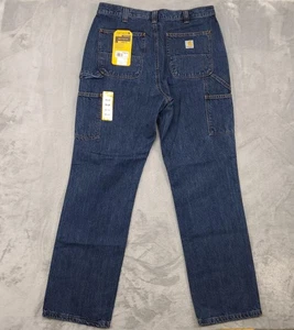 Carhartt Jeans Mens 35x34 Blue Denim Loose Fit Utility Workwear Carpenter BD4941 - Picture 1 of 13