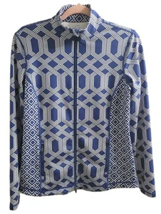 J.McLaughlin Catalina Cloth Geometric Zip Jacket Blue White Small Stretch - Bild 1 von 9