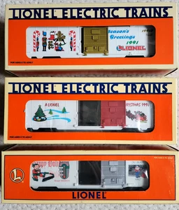 VTG Lot of 3 Lionel Trains LRRC Christmas Boxcars O Gauge 1991 1994 1997 - Picture 1 of 22