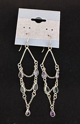 "Pendientes de araña tono dorado de 3"" púrpura amatista azul topacio gancho colgante" Foto 1 de 4