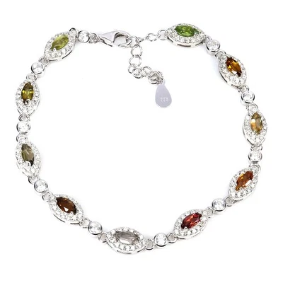 925 Sterling Silver Bracelet Marquise Tourmaline Natural Gemstone Jewelry 7in - Image 1 of 4