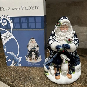 Tarro de galletas Fitz And Floyd Blue Bristol Santa con caja - Imagen 1 de 4