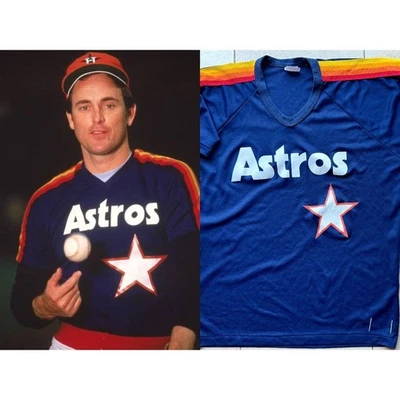 Houston Astros 80s RAWLINGS Camiseta Camisa XL Azul Marino BP Rainbow Sunrise MLB De Colección Foto 1 de 4