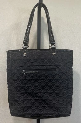 Vera Bradley Large Quilted Nylon Handbag Black EUC 14” x 12” Tote Purse Travel - Image 1 of 4