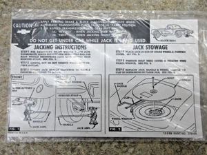 Corvette 1961-62 instrucciones de elevación e instrucciones de estiba de gato calcomanía GM - Imagen 1 de 5